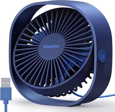 Вентилятор USB EasyAcc міні, настільний з обертанням 360°, 3 швидкості, синій (Marineblau) - гарантія 2 роки