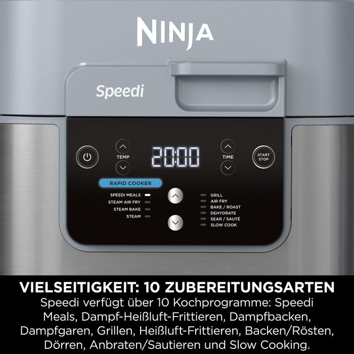 Мультиварка Ninja Speedi 5,7 л, 10-в-1: аерофритюрниця, повільне приготування, багатофункціональний електроприлад, подарунок для чоловіків і жінок, морська сіль, модель ON400EU