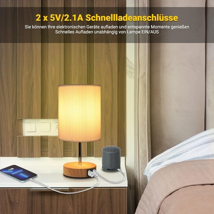 Настільна лампа HSLighting 2 шт: LED лампа з 2 USB портами швидкої зарядки, сенсорне димування, 3 рівні яскравості, мінімалістичний дизайн, для читання та вітальні, кругла
