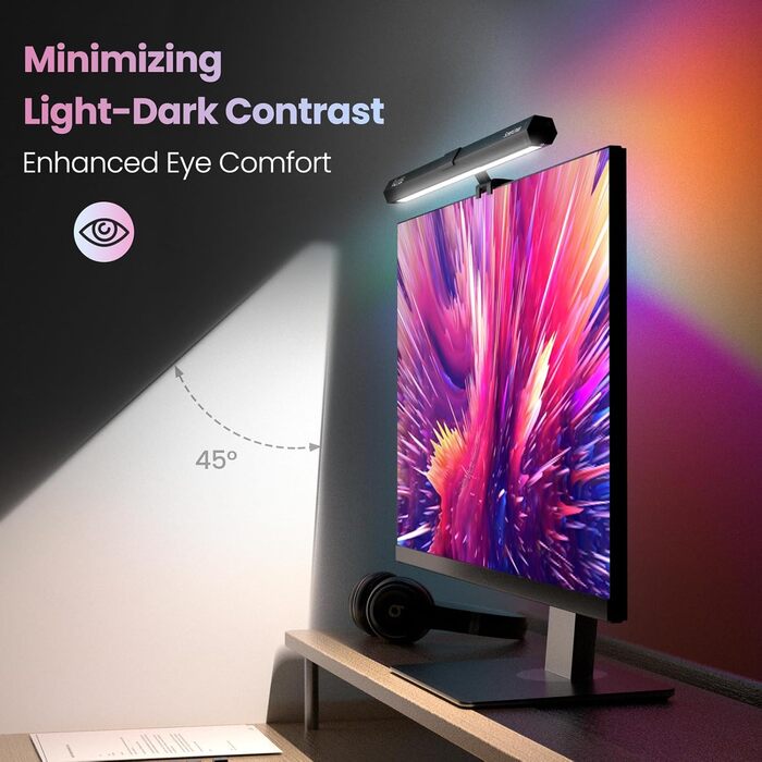 Світлодіодна лампа для монітора Quntis 40 см з RGB-підсвіткою, сенсорним керуванням, антиблакитним світлом, регульованою яскравістю та температурою кольору, USB, ігровий декор