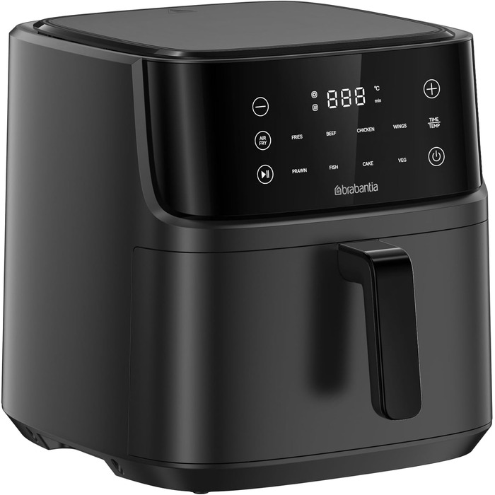 Аерофритюрниця Brabantia Airfryer XL 7.6л, 1700 Вт, цифрова сенсорна панель, 8 програм, без PFAS, чорна, BBEK1134