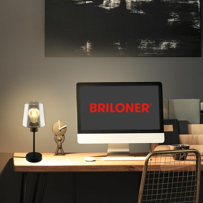 Настільна лампа BRILONER з димчастого скла, чорна, E27, з вимикачем на кабелі, для офісу та спальні, трапецієвидна форма