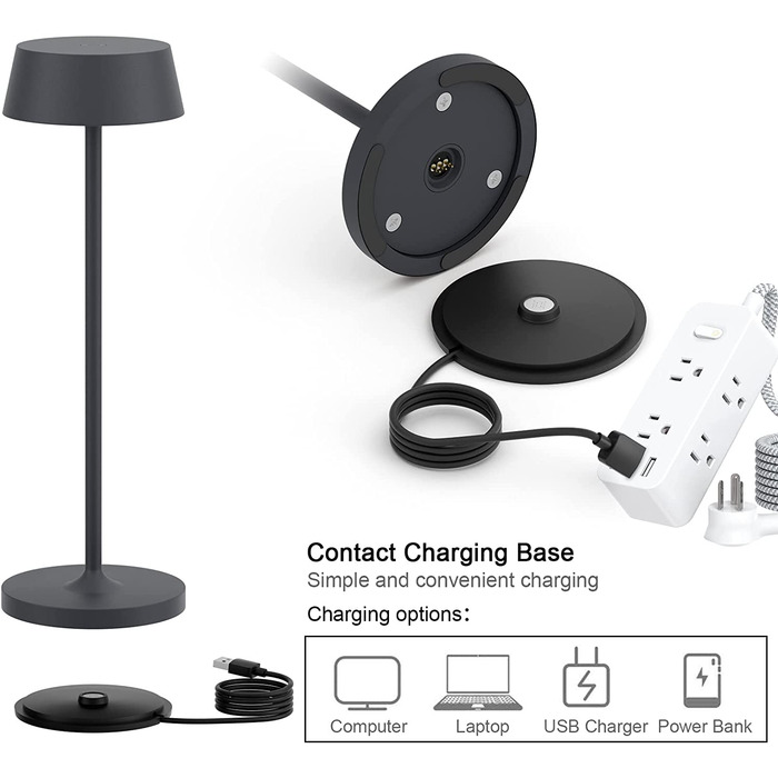 Klighten Диммовані LED акумуляторні настільні лампи, 2 шт, алюмінієві, сенсорне керування, IP54, для спальні та ресторану, тепле світло 3000K, антрацит, USB зарядка