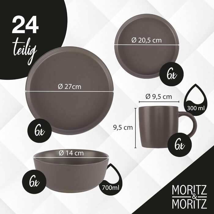 Набір чашок Moritz & Moritz NORDIC (6 шт.) - 300 мл, кераміка, сірий колір, для кави, чаю, капучино, гарячого шоколаду, стильний дизайн