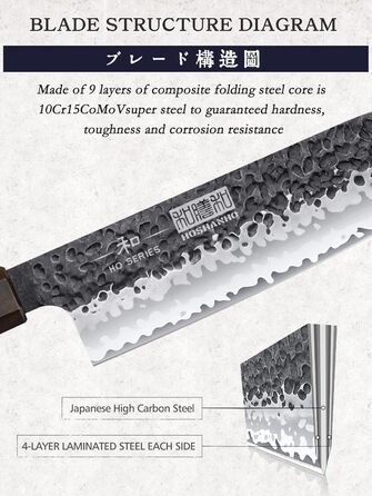 Японський ніж Santoku HOSHANHO 18 см, ручна робота, з високоякісної сталі, ергономічна ручка, подарункова коробка