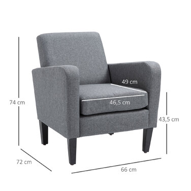 Крісло одномісне HOMCOM Recliner з м'якою оббивкою, дерев'яні ніжки, лляна тканина, світло-сірий, 66x72x74см