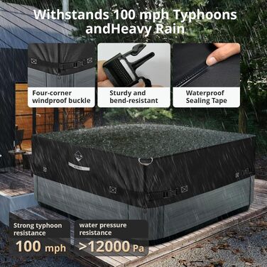 Зміцнений чохол для гідромасажного джакузі Whirlpool, квадратний, 215,9 x 215,9 см, чорний (висока міцність 1000N)