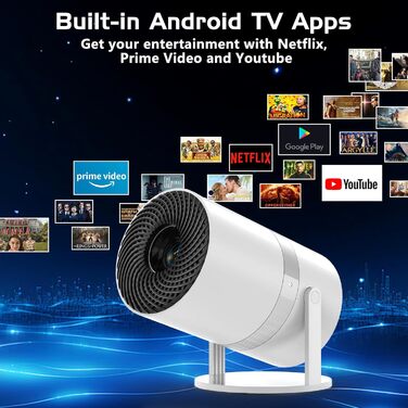 Міні-проектор Smart Beamer з Android OS, WiFi 6 та Bluetooth, Full HD 1080P, поворот на 210°, автокоррекція трапеції та 50% зум для дому та вулиці