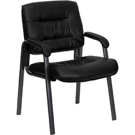 Крісло-табурет Haeger від Flash Furniture з шкіри, з рамою титаново-сірого кольору з порошковим покриттям, чорне, шкіряне сидіння/титановий каркас