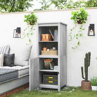 Outsunny Garden Шафа з дерева, Садовий сарай стійкий до погодних умов 60x60x160см, Садовий сарай з дверима, регульовані по висоті полиці, Садова шафа, що закривається, Садовий сарай для саду, Тераса, Задній двір, Світло-сірий
