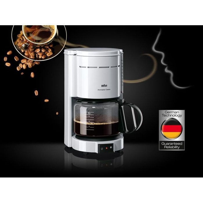 Кавоварка Braun KF 47 WH з фільтром і скляною колбою, OptiBrew, автоматичне вимкнення, біла
