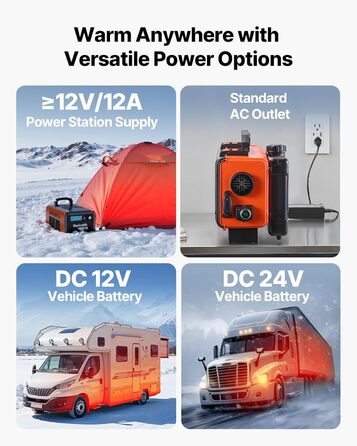 Автономний дизельний обігрівач повітря VEVOR 8 кВт 12В/24В (All-in-One) з LCD-дисплеєм, пультом керування та баком на 4.5 л для вантажівок та кемперів