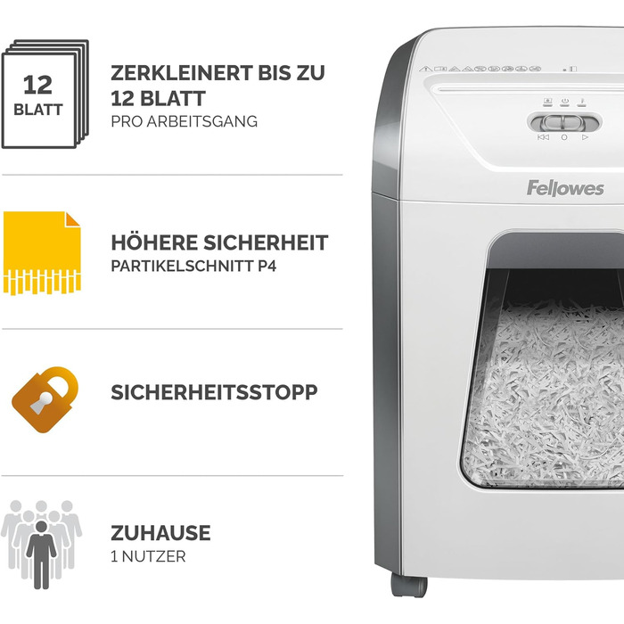 Шредер Fellowes FS-12C Premium Bundle: знищувач документів формату P4, 12 листів, для офісу та дому, білий