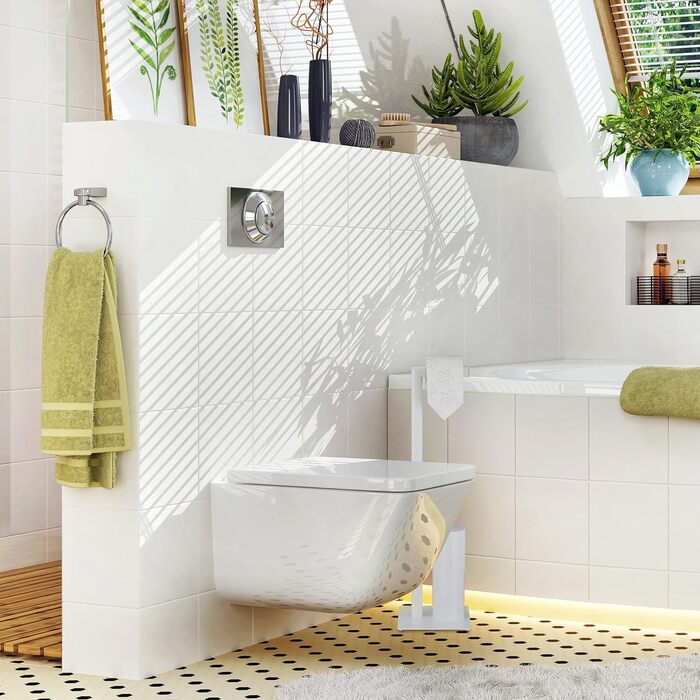 WC-гарнітур Relaxdays: підлоговий тримач для туалетного паперу та йоржик з підставкою, сталь, 72x20x20 см, білий