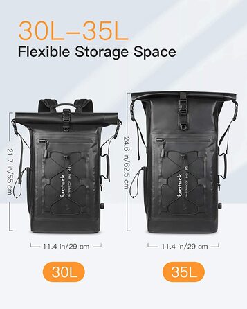 Рюкзак Inateck RollTop для чоловіків 30-35 л, водонепроникний, багатофункціональний органайзер з відстібним плечовим ременем, клапаном для виходу повітря, водозахисною блискавкою, для велосипеду, туризму, активного відпочинку