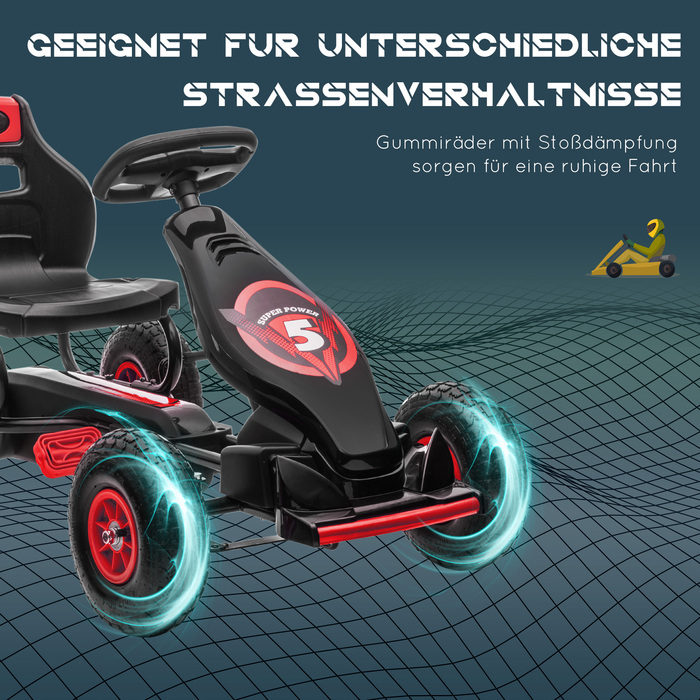 Дитячий карт, Kinder Gokart, з педальним приводом, регульоване сидіння, для використання в приміщенні та на вулиці, від 5 років, червоно-чорний, 121 x 58 x 61 см