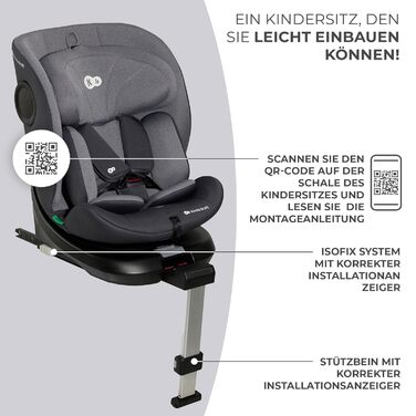 Дитяче автокрісло Kinderkraft I-360, 0-36 кг, I-Size 40-150 см, обертається на 360°, ізофікс, регульована підголівник і спинка, сіре