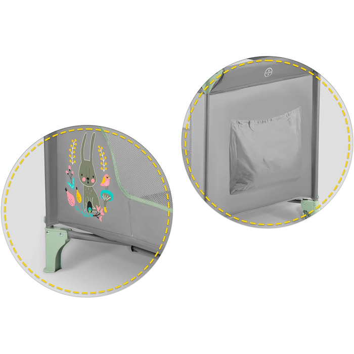 Дитяче ліжечко-манеж Ricokids, складне, з матрацом, 125x65x78 см, 15 кг, дві колеса з гальмами, знімний бічний вхід, сумка, світло-сірий та м'ятний колір