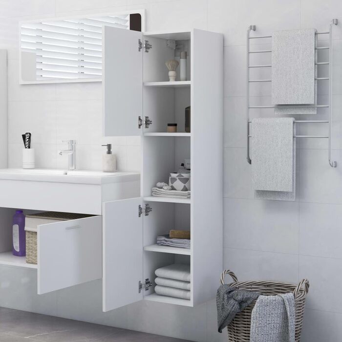 Шафа для ванної vidaXL з 2 дверцятами та 5 полицями, біла, 30x30x130 см, ДСП, високий шафа для ванної кімнати