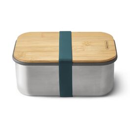Сталевий ланчбокс Black + Blum Ozean 1.25 л з бамбуковою кришкою-дошкою, силіконовим роздільником та ремінцем, BPA-free, колір Ocean