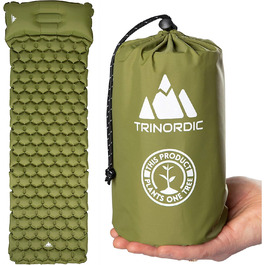 Ультралегка надувна ізомат із подушкою Trinordic 550 г, компактна туристична матрацик для кемпінгу, походів, велоподорожей, лісова зелена
