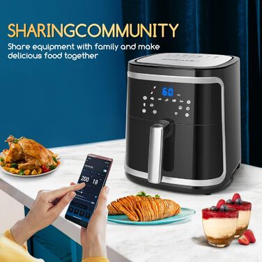 Розумна аерофритюрниця Aigostar Cube, 1900 Вт, 7 л, Wi-Fi, сенсорний LED-екран, 7 програм, 20 рецептів, DIY-меню