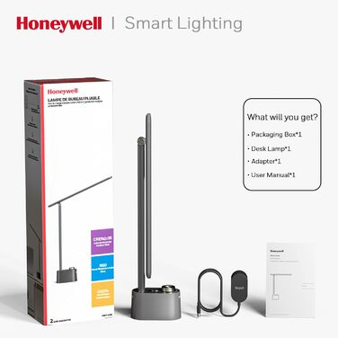 Світлодіодна настільна лампа Honeywell HWT-H01 з USB, диммована, захист очей, портативна, біла, для читання та роботи