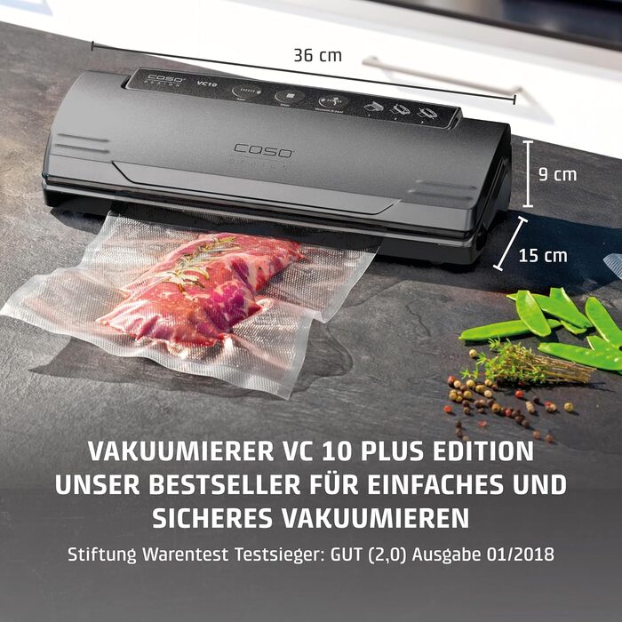 Вакууматор CASO VC 10 Plus Edition з набором аксесуарів, вакуумний пакувальник для продуктів, ширина шва 30 см, помпа 9 л/хв