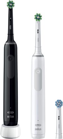 Електричні зубні щітки Oral-B Pro 3 3900, набір з 2 шт. та 3 змінними насадками, 3 режими чищення, 360° контроль тиску, White/Black