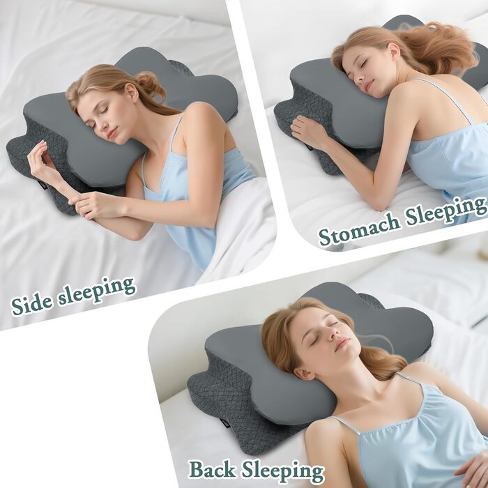 Ортопедична подушка з піни Memory Foam для сну на боці, підтримка шиї, Queen Size (40x60x12 см), темно-сіра. Зменшує біль у шиї та плечах