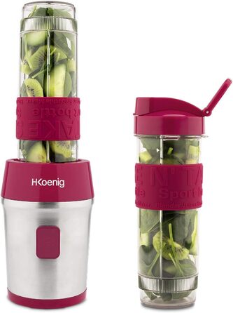 Міні-смузі міксер H.Koenig SMOO10, 570 мл, 300 Вт, 4 леза, 2 пляшки, BPA-free, рожевий