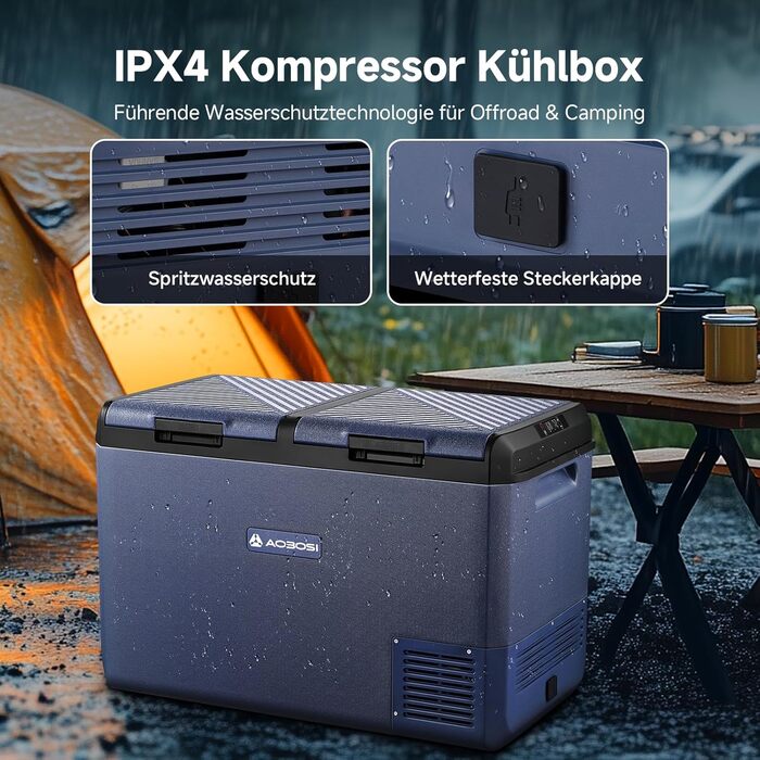 Автомобільний компресорний холодильник AAOBOSI 95л, IPX4, 12/230V, з Wi-Fi та охолодженням до -20°C – для авто, кемпінгу, риболовлі