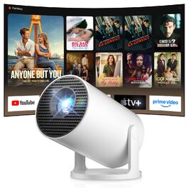 Смарт-проектор Salange Mini Beamer 2026, Android 14, 4K підтримка, WiFi 6, Bluetooth 5.4, автокоррекция трапеції, портативний домашній кінотеатр для дому та вулиці, поворот на 270°, білий