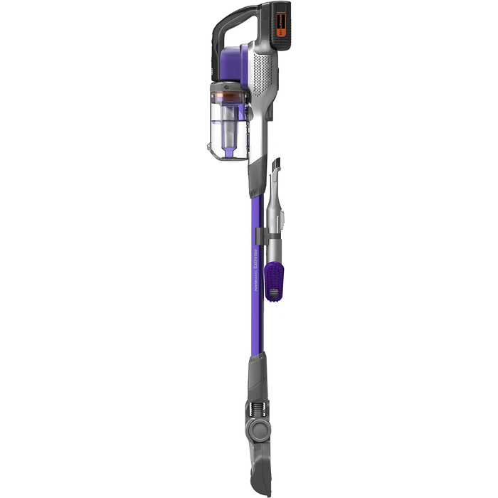 Акумуляторний пилосос BLACK+DECKER 4в1 для дому та тварин, 36В, 2.0А·год, без мішка, з електрощіткою для шерсті, 2в1 щілинна насадка, настінне кріплення, сріблясто-фіолетовий