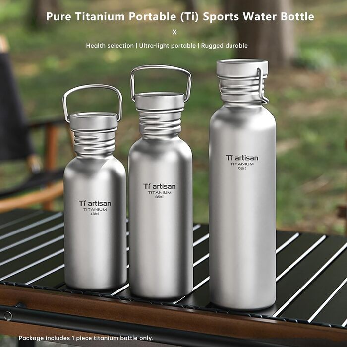 Титанова пляшка для води Ti Artisan Titan-Trinkflasche 750 мл: спортивна, легка, герметична для кемпінгу, хайкінгу, велоспорту