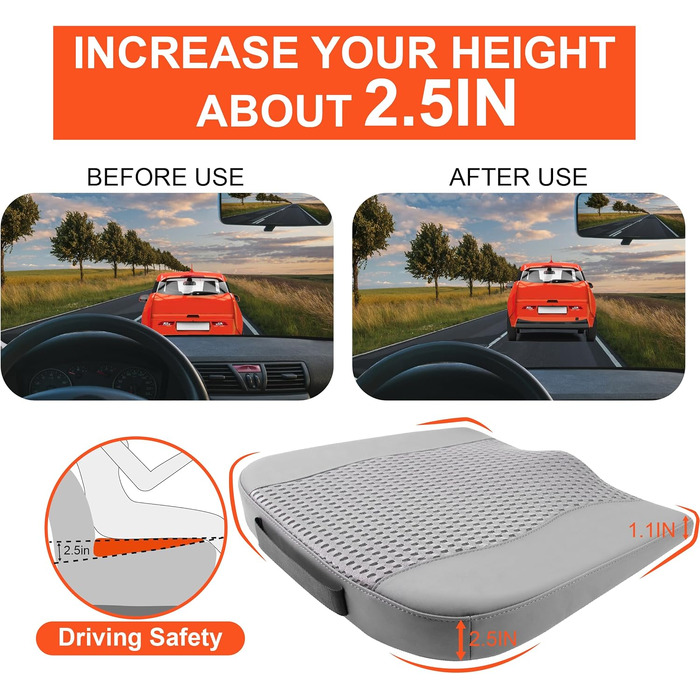 Автомобільна подушка Lofty Aim з піни Memory Foam для водія: підтримка спини, зняття болю при ішіасі, для автокрісла, офісного крісла, візка (сіра, PU-шкіра, 4D Mesh)