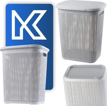KADAX кошик для білизни 50 л з кришкою, пластиковий, багатофункціональний органайзер для брудної білизни, іграшок, сірий