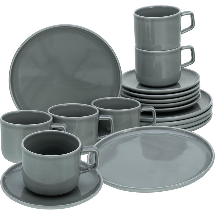 Набір посуду CreaTable Chef Collection 18 предметів (6 персон), серія Grey, порцеляна, для кави, сумісно з мийною машиною та мікрохвильовкою, Made in Europe