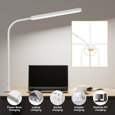 Настільна LED-лампа SKYLEO 85 см з гнучкою ніжкою, 5 режимів світла, 11 рівнів яскравості, таймер, пам’ять, 1300 Лм, 12W, чорна, з прищіпкою, для офісу та дому