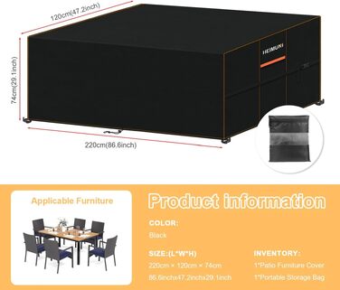Чохол захисний для садових меблів водонепроникний Oxford 420D, 220x120x74 см - для столу, стільців, дивану, ротангових меблів
