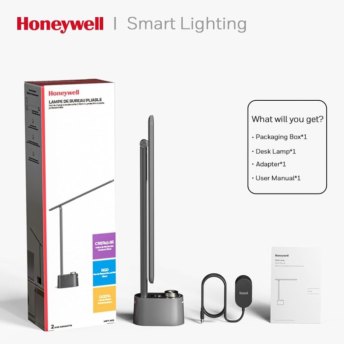 Світлодіодна настільна лампа Honeywell HWT-H01 з USB, диммована, захист очей, портативна, біла, для читання та роботи