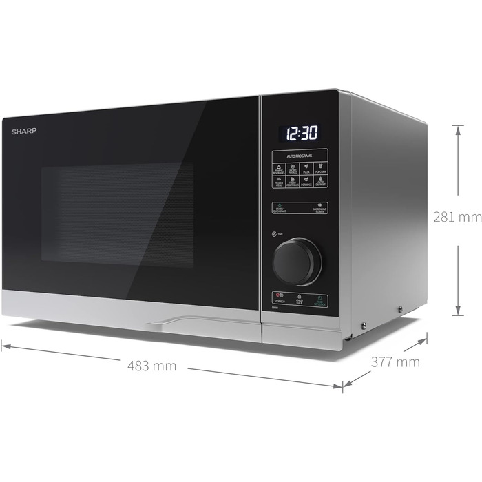 Мікрохвильова піч SHARP PS234AES 900 Вт, 10 режимів, розморожування, срібляста, 483x281x377 мм