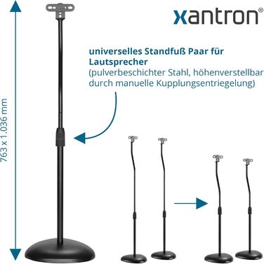 Набір універсальних підставок для колонок Xantron (2 шт.), регульована висота до 103 см, протиковзні стійки з прихованим кабелем та адаптерами, ECO-SS05