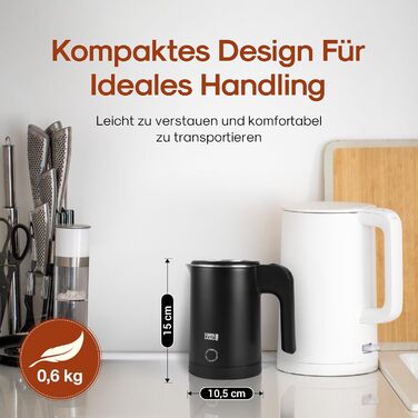 Чайник туристичний LEBENLANG Edelstahl 0.5 л, чорний - компактний, енергоефективний, без BPA