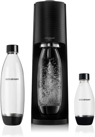 Сифон для газування води SodaStream Terra Black Value Pack: 3 пляшки (2x2.1л, 1x0.5л) зі склокераміки, циліндр Quick Connect, чорний