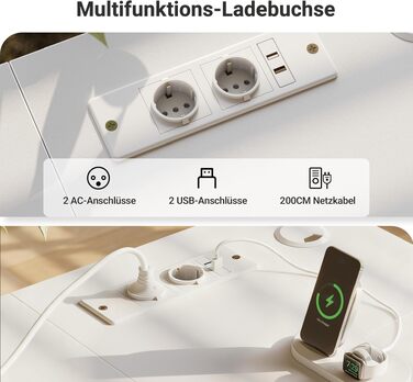 Кутовий офісний стіл Claiks L-подібної форми з 4 ящиками, USB-зарядкою та розеткою, 140x80 см, білий