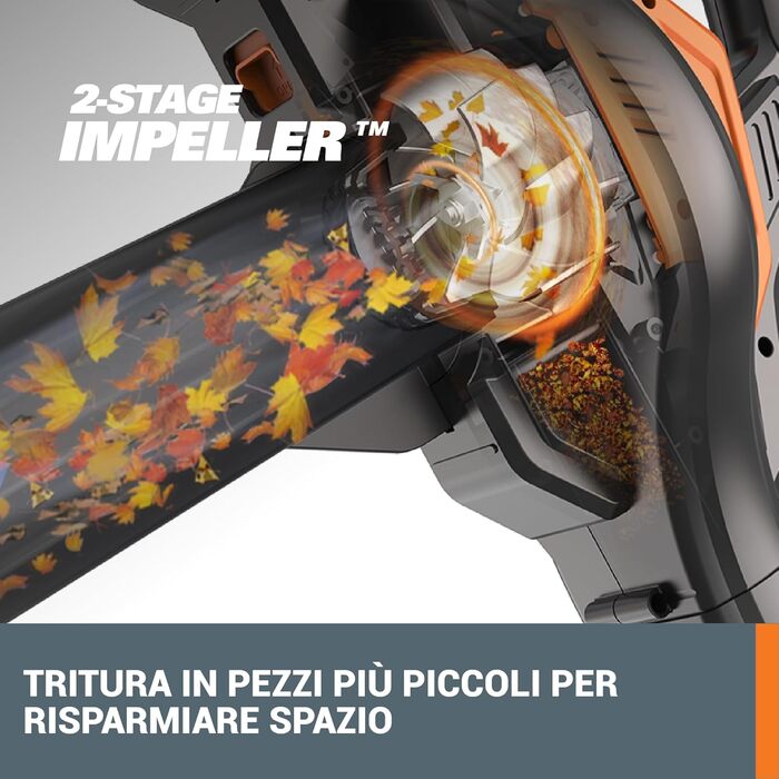 WORX WG505E Trivac: Електричний повітродув та пилосос для листя 3000 Вт – 3-в-1 (повітродув, пилосос, мульчер) – швидкість повітря 335 км/год, об'єм всмоктування 600 м³/год – з мішком 45 л
