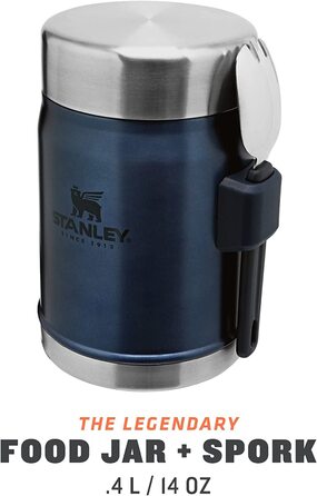 Термос для їжі Stanley Classic Legendary 400 мл з ложкою-виделкою, тримає тепло або холод до 7 годин, нержавіюча сталь, BPA-Free, можна мити в посудомийній машині, колір Nightfall