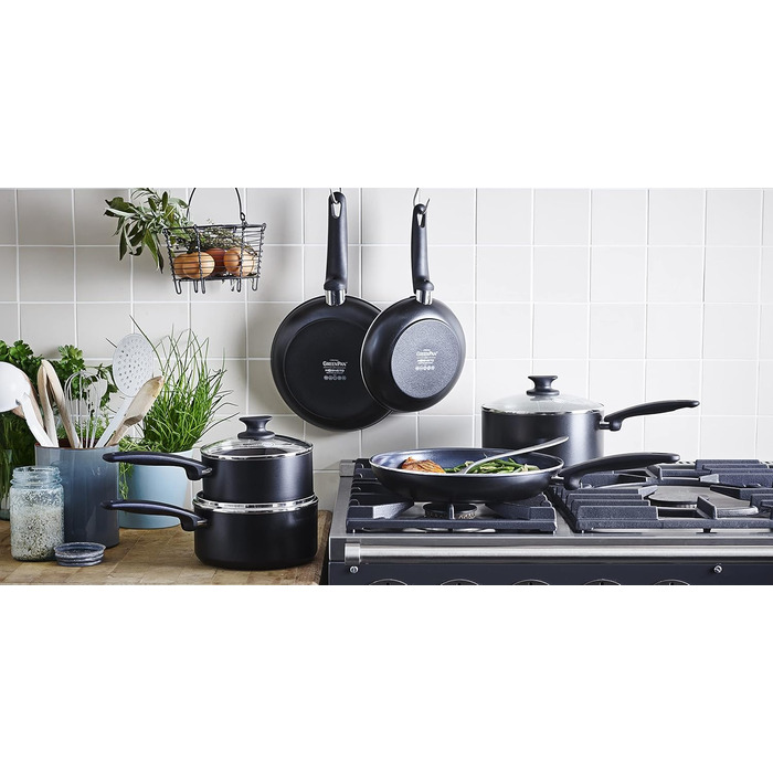 Сковорода GreenPan Cambridge з кришкою 24 см (3,1 л) з керамічним антипригарним покриттям, без PFAS, для індукційних плит, придатна для миття в посудомийній машині, (каструля 16 см/1,5 л, чорна)