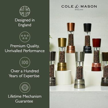 Набір ручних млинків для солі та перцю Cole & Mason Derwent Precision+, нержавіюча сталь та акрил, 190 мм, колір Gunmetal Grey (чорний)